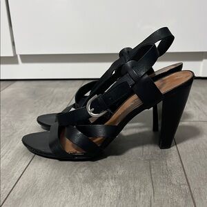 FRANCO SARTO Black Leather Strappy Heel Sandals, Size 8.5